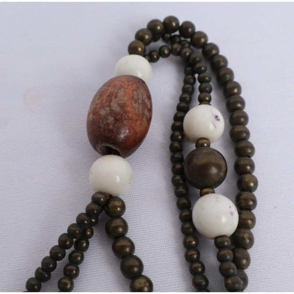 VTG Boho Ethnic Tribal Long Wood‎ Beaded Necklaces (6) Earth Tones